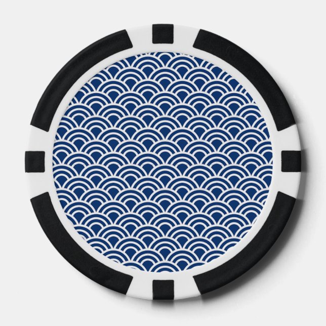 Indigo Seigaiha pattern Poker Chips (Front)