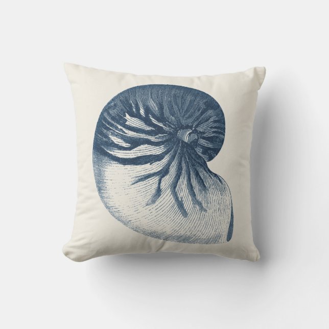 Indigo Shark Eye Seashell Throw Pillow (Front)