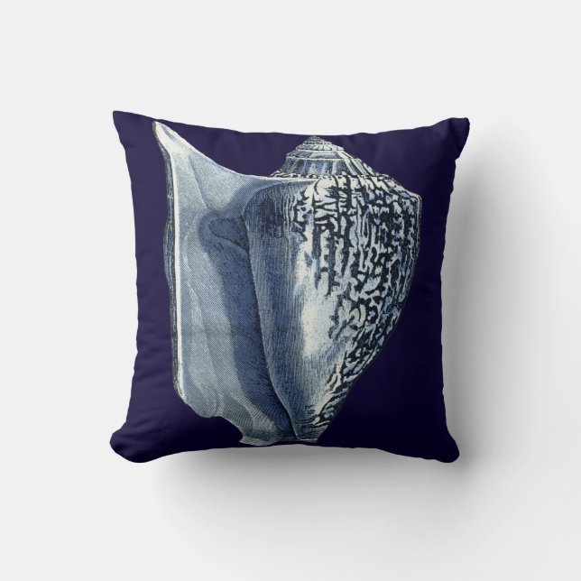 Indigo Shells I Throw Pillow (Front)