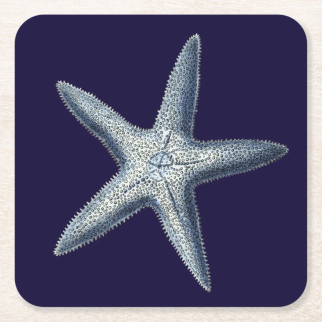 Indigo Shells IV Square Paper Coaster (Front)