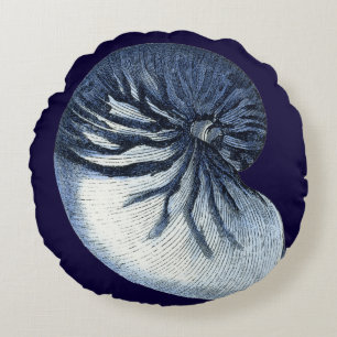 Indigo Shells VII Round Pillow