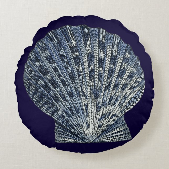 Indigo Shells VIII Round Pillow (Front)