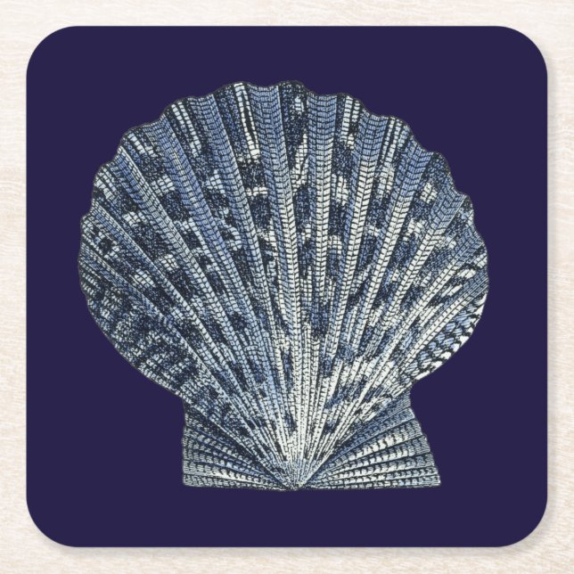 Indigo Shells VIII Square Paper Coaster (Front)