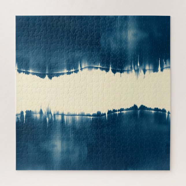 Indigo Shibori Abstract Modern Horizontal Jigsaw Puzzle (Vertical)