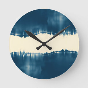Indigo Shibori Abstract Modern Horizontal Round Clock