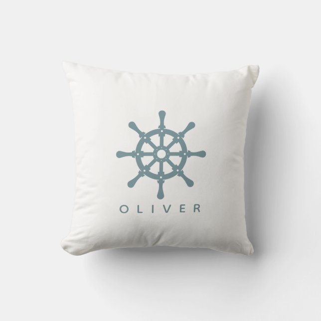 Indigo Ship's Wheel  Decorative Pillow (Front)