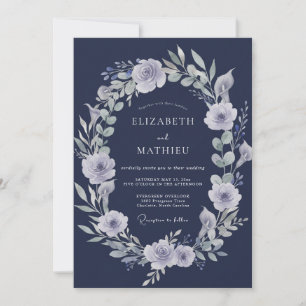 Indigo Silver Eucalyptus Wedding Invitation