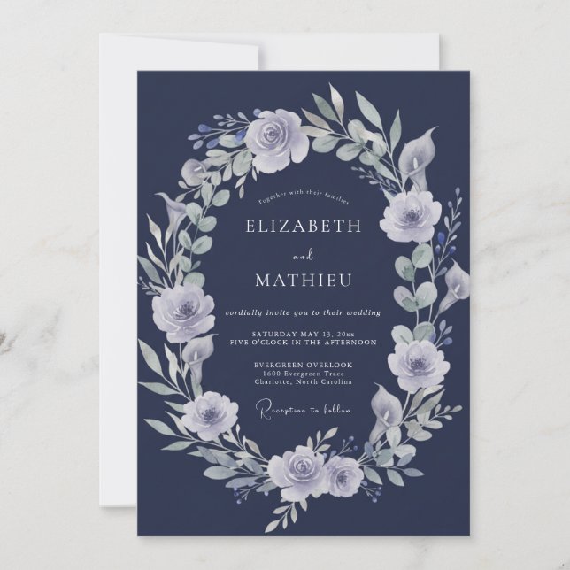 Indigo Silver Eucalyptus Wedding Invitation (Front)