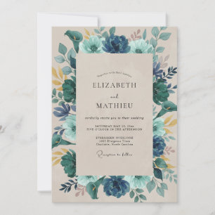 Indigo Slate Peony Wedding Invitation