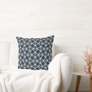 Indigo Snowflower Lattice Throw Pillow