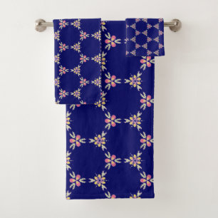 Indigo Spanish Mediterranean Tile Floral Pattern Bath Towel Set