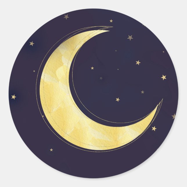 Indigo Star Fall Pink Floral Moon Baby Shower Classic Round Sticker (Front)