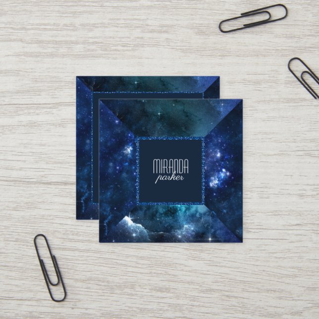 Indigo Starfield Stardust Galaxy Square Square Business Card (Front/Back In Situ)