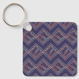 Indigo Stitched Diamonds Keychain