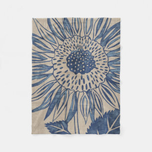 Indigo Sunflower Fleece Blanket