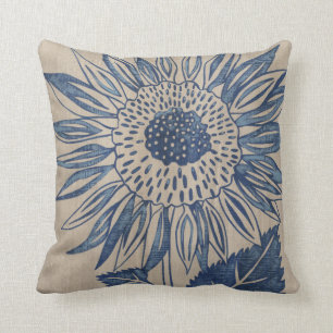 Indigo Sunflower Throw Pillow