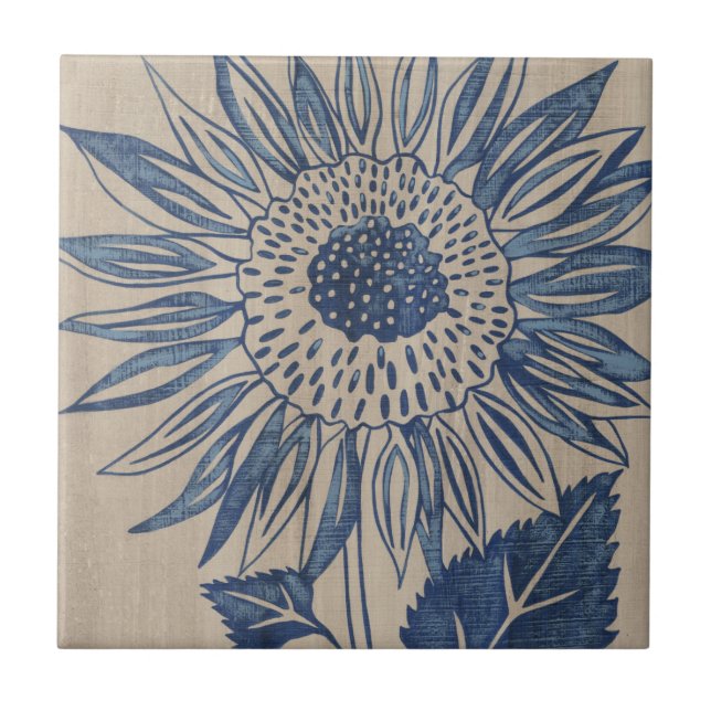 Indigo Sunflower Tile (Front)