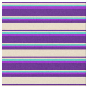 Indigo, Tan, Turquoise, and Dark Violet Stripes Fabric