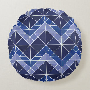 Indigo Tangram Round Pillow