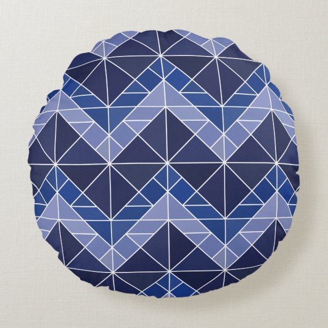 Indigo Tangram Round Pillow (Front)
