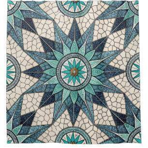 Indigo Teal Compass Mosaic – Stained Glass