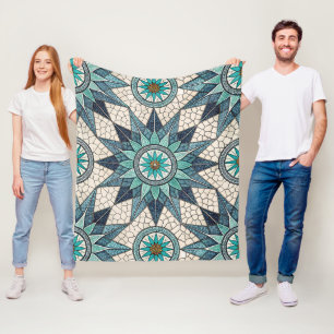 Indigo Teal Compass Mosaic – Stained Glass Fleece Blanket