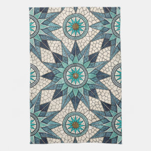 Indigo Teal Compass Mosaic – Stained Glass Kitchen Towel
