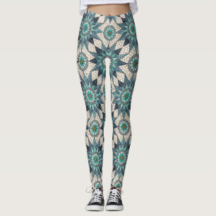 Indigo Teal Compass Mosaic – Stained Glass Leggings
