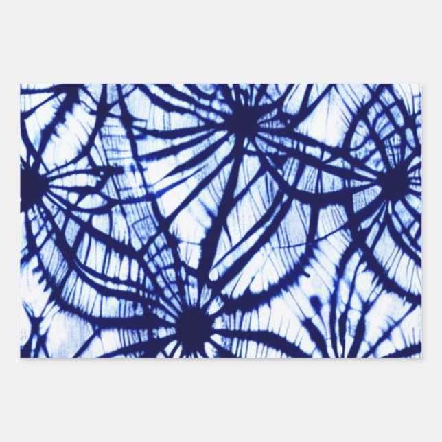 Indigo Tie Dye Spider Web Wrapping Paper (Front)