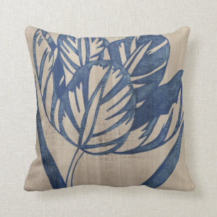 Indigo Tulip Throw Pillow
