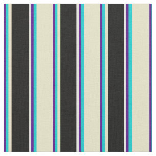 Indigo, Turquoise, Pale Goldenrod, Black & White Fabric