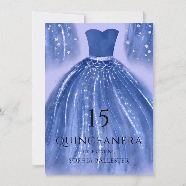 Indigo Under The Sea Mermaid Dress Quinceanera Invitation (Front)