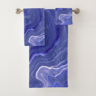 Indigo Very Peri Violet Agate Marble Abstraction  Bath Towel Set