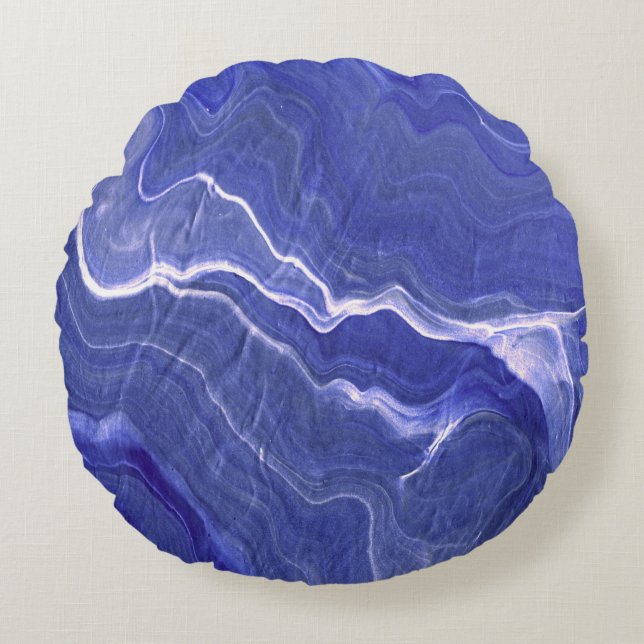 Indigo Violet Agate Marble Abstraction Round Pillow (Front)