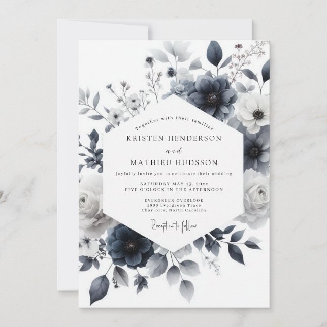 Indigo Wash Botanical Wedding Invitation (Front)