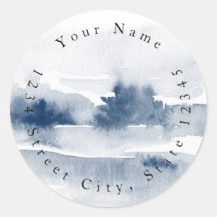 Indigo Watercolor Abstract Landscape Labels