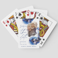 Indigo Watercolor Agate Floral Photo Save The Date