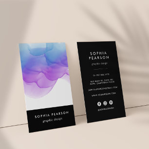 Indigo Watercolor Blot   Vertical Social Media Business Card
