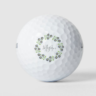 Indigo Watercolor Daisies Wreath    Golf Balls