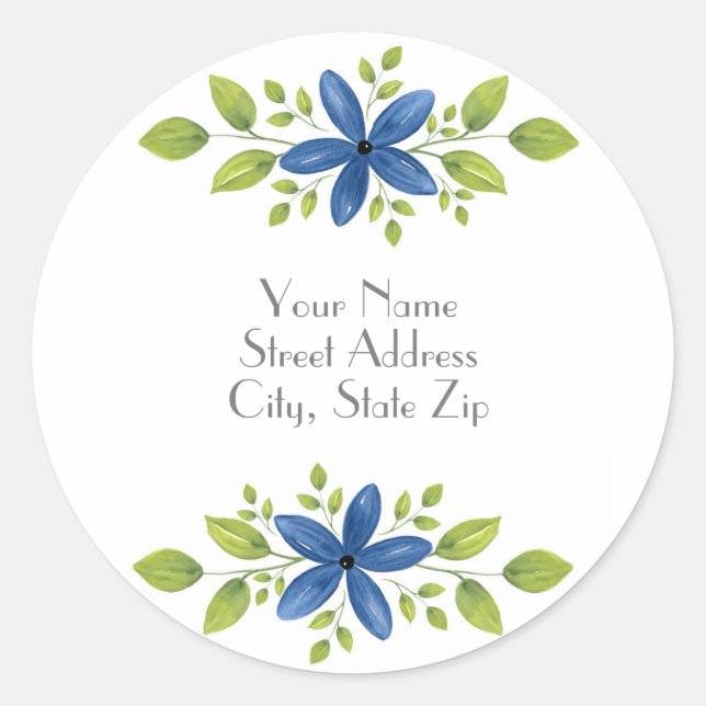 Indigo Watercolor Floral Swag 2 Classic Round Sticker (Front)