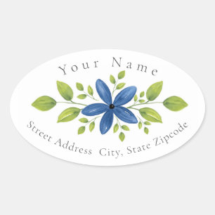 Indigo Watercolor Floral Swag 2 Label