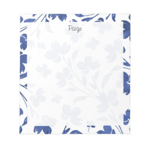 Indigo Watercolor Flower Stems Notepad