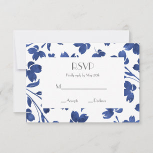 Indigo Watercolor Flower Stems RSVP Card