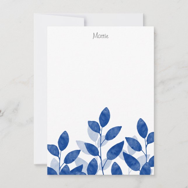 Indigo Watercolor Leaves Card (Front)