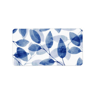 Indigo Watercolor Leaves Label