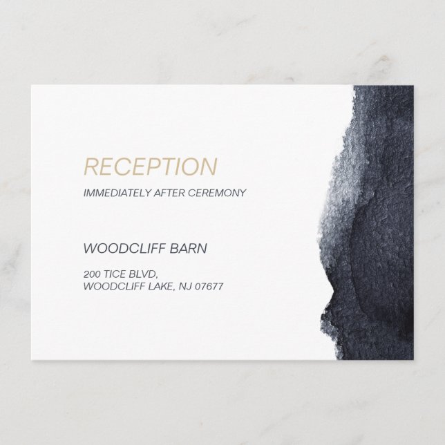 Indigo watercolor modern simple wedding reception enclosure card (Front)