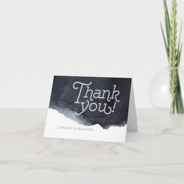 Indigo watercolor modern simple wedding thank you (Front)