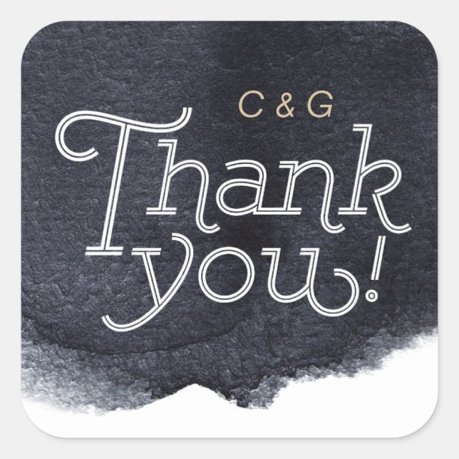 Indigo watercolor modern simple wedding thank you square sticker (Front)