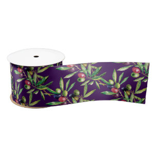 Indigo Watercolor Olive Branch Satin Ribbon