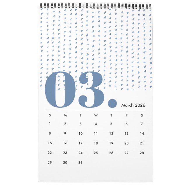 Indigo Watercolor Pattern Minimalist 2019 Calendar (Mar 2026)